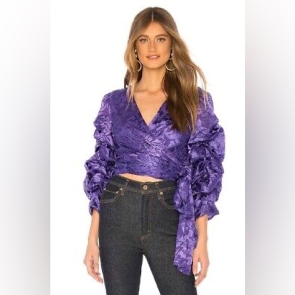 Alice + Olivia Dominica Wrap Top in Baroque Floral Electric Purple Sz Small - Picture 1 of 5